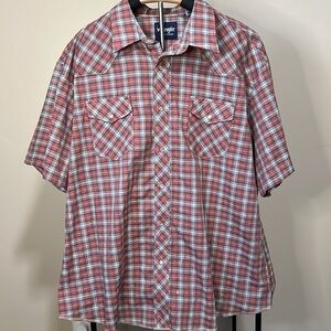 Men’s Wrangler Plaid Pearl Snap Big and Tall Short Sleeve Button Down Shirt